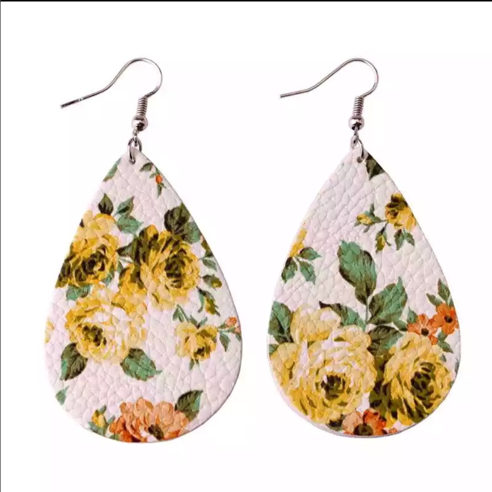 Rose Floral Leather Teardrop Bohemian Earrings